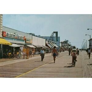 Ocean City Postcard New Jersey Boardwalk Music Pier Coke Sign Harveys Beach Town
